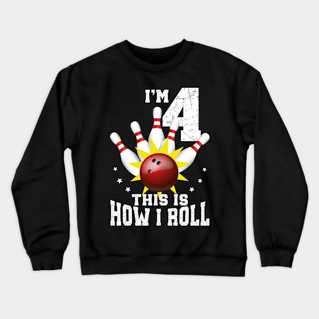 Bowling 4th Birthday Bday Party Kids 4 years Old Bowler Crewneck Sweatshirt by Msafi